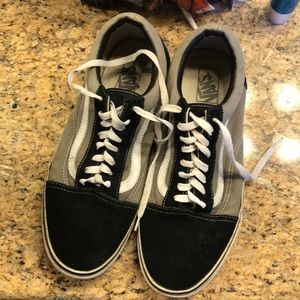 Gray and black vans old skools
